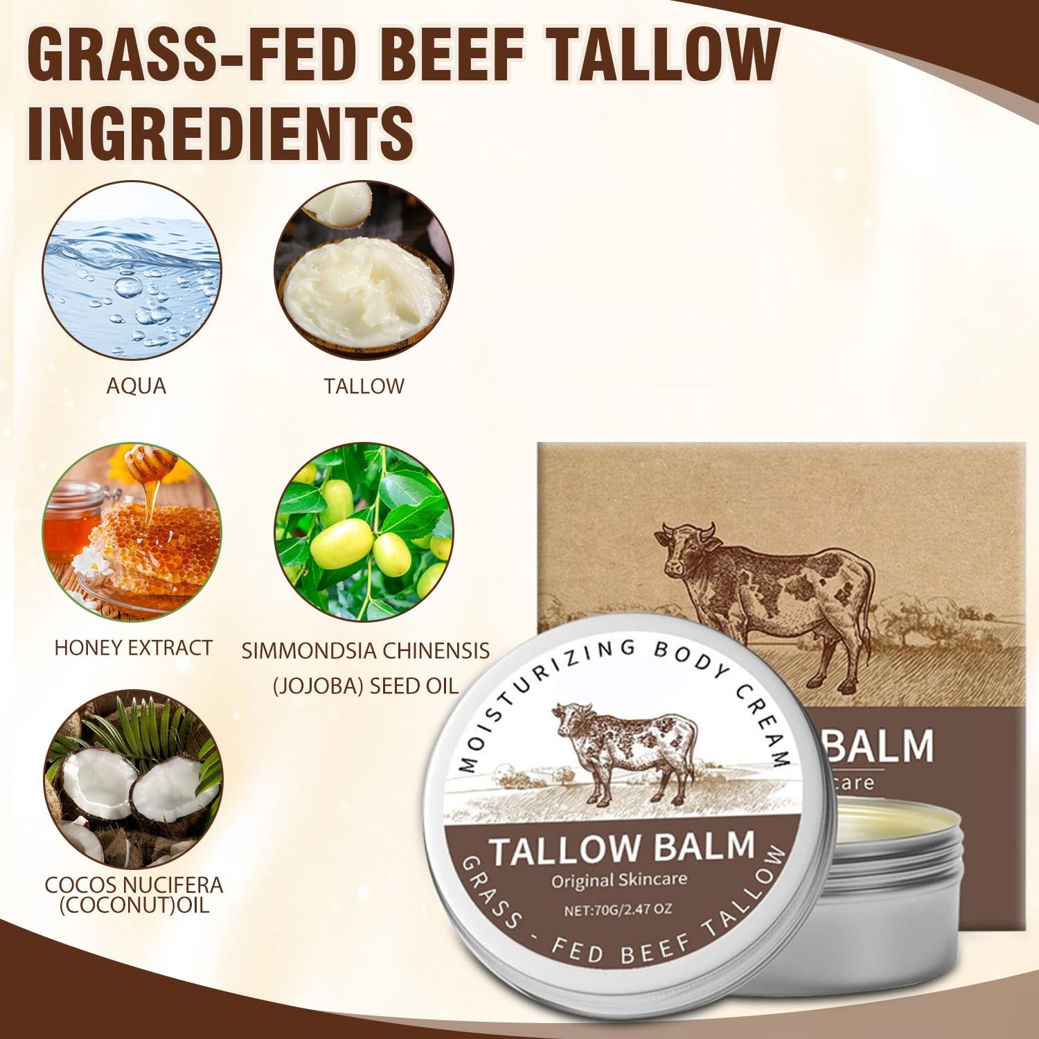 Organic Grass Fed Beef Tallow for Skin